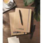Cardboard notebook with band and coloured bookmark, lined A5 pages silver colour ambient view
