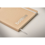 Cardboard notebook with band and coloured bookmark, lined A5 pages silver colour photographic view