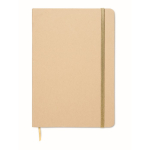 Cardboard notebook with band and coloured bookmark, lined A5 pages gold colour