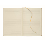 Cardboard notebook with band and coloured bookmark, lined A5 pages gold colour second view
