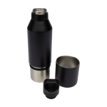 Recycled stainless steel thermal bottle with removable cup, 600 ml black colour third view
