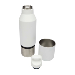 Recycled stainless steel thermal bottle with removable cup, 600 ml white colour