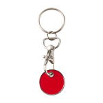 Metal keyring with trolley coin in various colours red colour