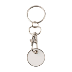 Metal keyring with trolley coin in various colours white colour