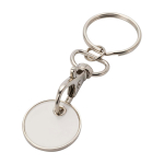 Metal keyring with trolley coin in various colours white colour