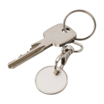 Metal keyring with trolley coin in various colours white colour