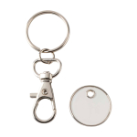 Metal keyring with trolley coin in various colours white colour