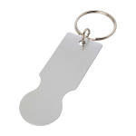 One-piece recycled aluminium keyring with trolley coin silver colour