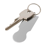 One-piece recycled aluminium keyring with trolley coin silver colour