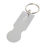 One-piece recycled aluminium keyring with trolley coin silver colour