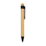 Bamboo and recycled plastic pen with clip, black ink black colour