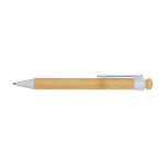 Bamboo and recycled plastic pen with clip, black ink white colour