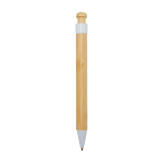 Bamboo and recycled plastic pen with clip, black ink white colour