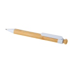 Bamboo and recycled plastic pen with clip, black ink white colour