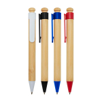 Bamboo and recycled plastic pen with clip, black ink white colour