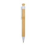 Bamboo and recycled plastic pen with clip, black ink white colour