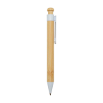 Bamboo and recycled plastic pen with clip, black ink white colour