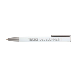 Recycled aluminium pen with plastic clip, black ink white colour