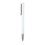 Recycled aluminium pen with plastic clip, black ink white colour