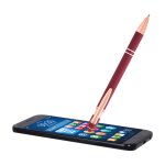 Recycled aluminium pen with rose gold finish, black ink burgundy colour
