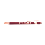 Recycled aluminium pen with rose gold finish, black ink burgundy colour