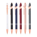Recycled aluminium pen with rose gold finish, black ink burgundy colour