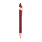 Recycled aluminium pen with rose gold finish, black ink burgundy colour