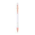 Recycled aluminium pen with rose gold finish, black ink white colour