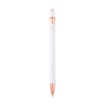 Recycled aluminium pen with rose gold finish, black ink white colour