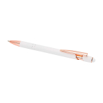 Recycled aluminium pen with rose gold finish, black ink white colour