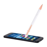 Recycled aluminium pen with rose gold finish, black ink white colour