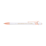 Recycled aluminium pen with rose gold finish, black ink white colour