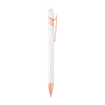 Recycled aluminium pen with rose gold finish, black ink white colour