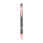 Recycled aluminium pen with rose gold finish, black ink taupe grey colour