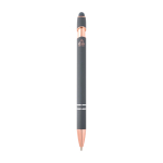 Recycled aluminium pen with rose gold finish, black ink taupe grey colour