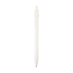 Recycled plastic pen with ball tip and clip, black ink white colour