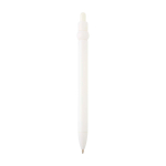 Recycled plastic pen with ball tip and clip, black ink white colour