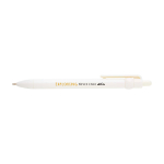 Recycled plastic pen with ball tip and clip, black ink white colour