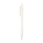 Recycled plastic pen with ball tip and clip, black ink white colour