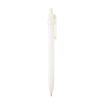 Recycled plastic pen with ball tip and clip, black ink white colour