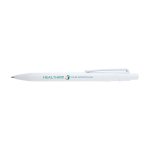 Sophisticated two-tone recycled plastic pen, blue ink white colour