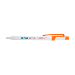 Sophisticated two-tone recycled plastic pen, blue ink orange colour