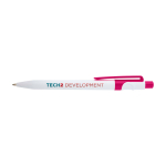 Sophisticated two-tone recycled plastic pen, blue ink fuchsia colour