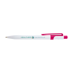 Sophisticated recycled plastic pen, black ink fuchsia colour