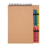 Spiral notebook with soft cover and built-in crayons natural colour