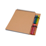 Spiral notebook with soft cover and built-in crayons natural colour