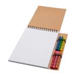Spiral notebook with soft cover and built-in crayons natural colour