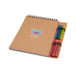 Spiral notebook with soft cover and built-in crayons natural colour
