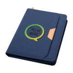 Rounded recycled plastic portfolio, A5, ruled pages navy-blue colour