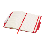 Hardcover notebook with phone slot, A5, ruled pages red colour
